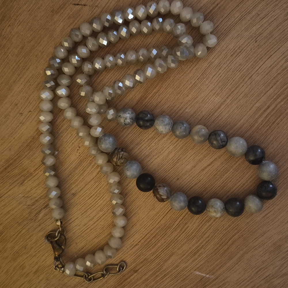 Vintage  Picasso Jasper & natural faceted Agate Rondelle Beaded Long Necklace